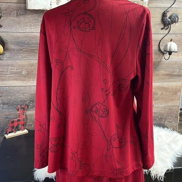Stephanie Andrews 2 pc Skirt & Jacket Set, Size Large , Red w Black Line Design - Picture 3 of 7